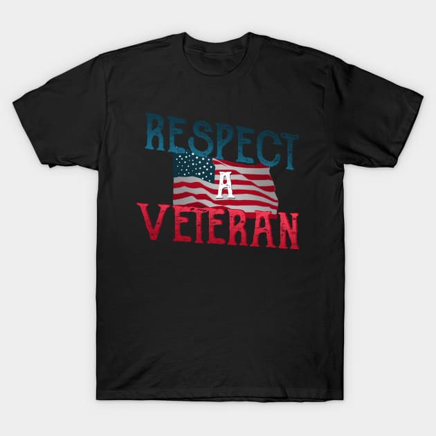 Respect A Veteran Retro American Flag Veteran design T-Shirt by merchlovers